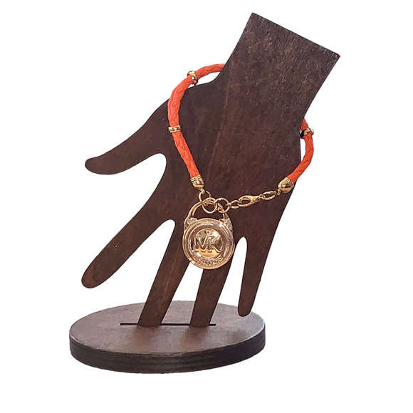 Michael Kors Jewelry - Michael Kors Orange Braided Leather Gold Charm Bracelet EUC